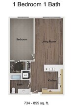 1 Bedroom 1 Bath 211 floor plan